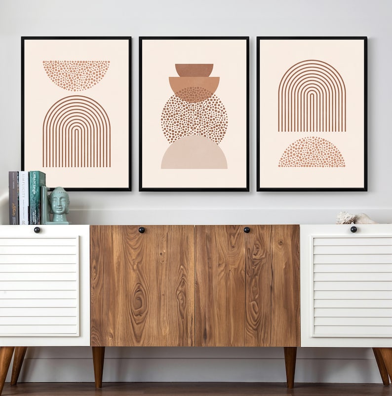 Mid-Century Modern Boho Abstract Wall Art Set of 3