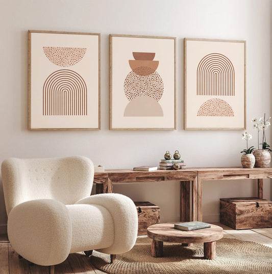 Mid-Century Modern Boho Abstract Wall Art Set of 3