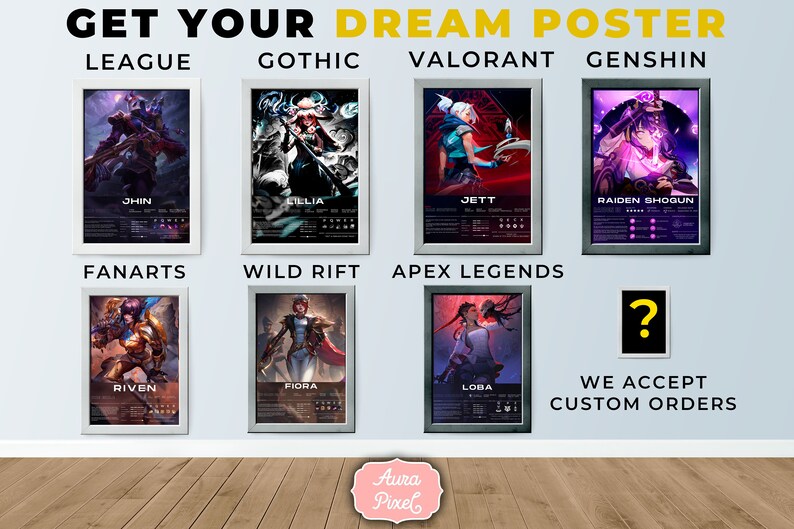 Personalized League of Legends Poster - Featuring Ahri, Kai'Sa, Rakan, Darius, Fiora, Ezreal, Jhin, Kindred