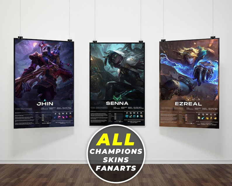 Personalized League of Legends Poster - Featuring Ahri, Kai'Sa, Rakan, Darius, Fiora, Ezreal, Jhin, Kindred