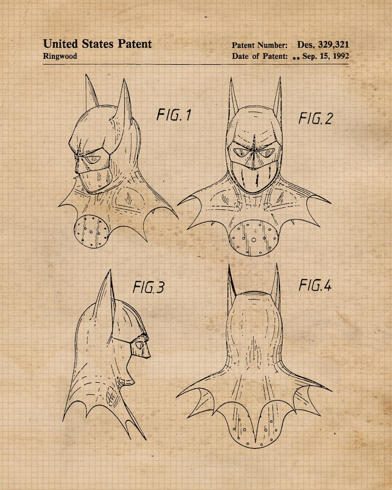 Unframed Vintage Superhero Patent Prints (Set of 4)