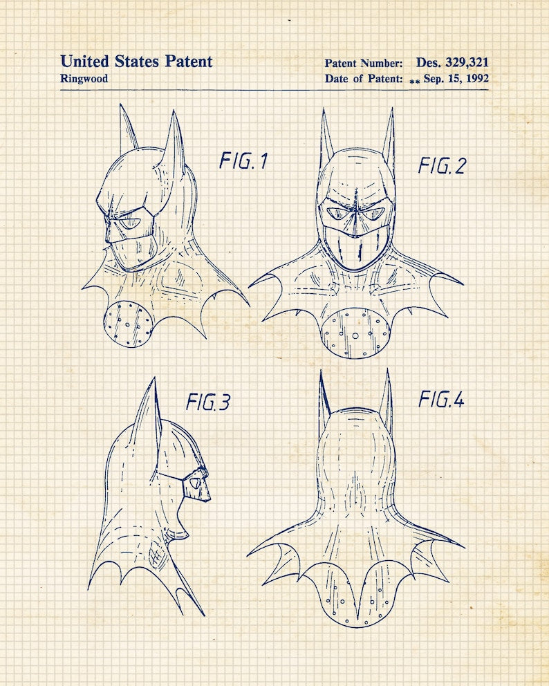 Unframed Vintage Superhero Patent Prints (Set of 4)