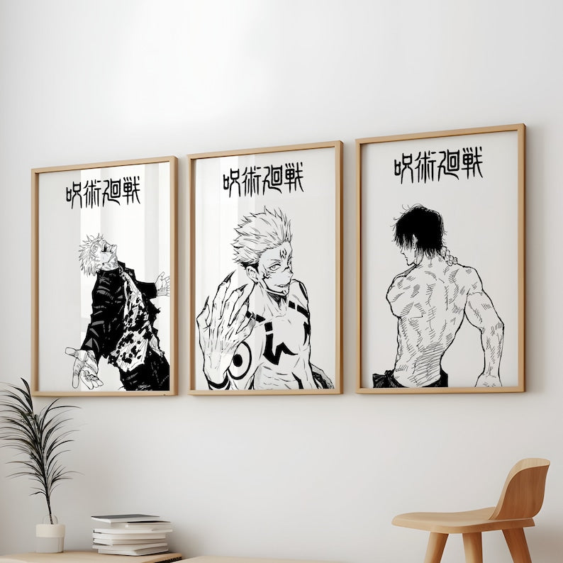 JJK Anime Posters 3-Pack: Gojo, Jujutsu Kaisen Art Set