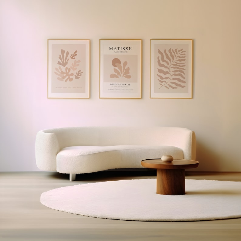 Beige Matisse Print Trio: Neutral Abstract Wall Art Set