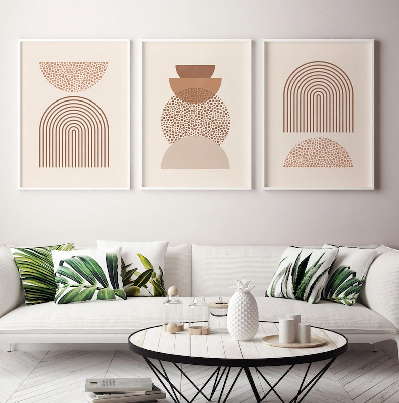 Mid-Century Modern Boho Abstract Wall Art Set of 3