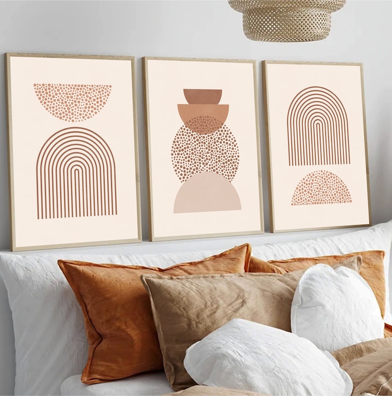 Mid-Century Modern Boho Abstract Wall Art Set of 3