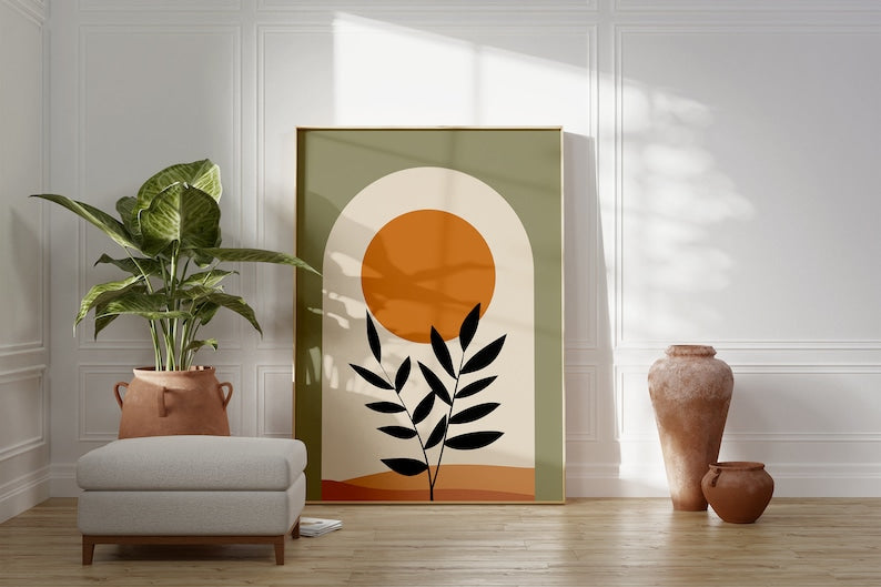 Boho Abstract Wall Art Trio: Green, Orange, Terracotta Prints